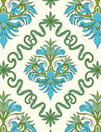Blue Green Floral Swirl Arrangement Rug