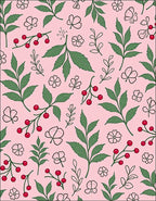 Pink Botanical Berry Leaf Arrangement Rug