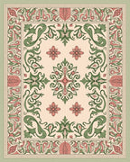 Floral Vine Medallion Coral Green Rug