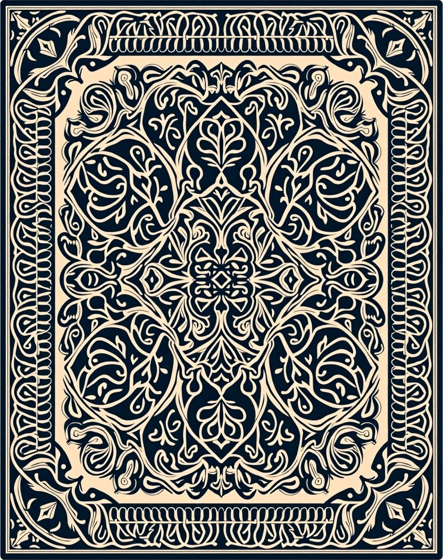 Ivory Navy Traditional Flourish Rug