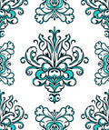 Teal And White Contemporary Damask Rug