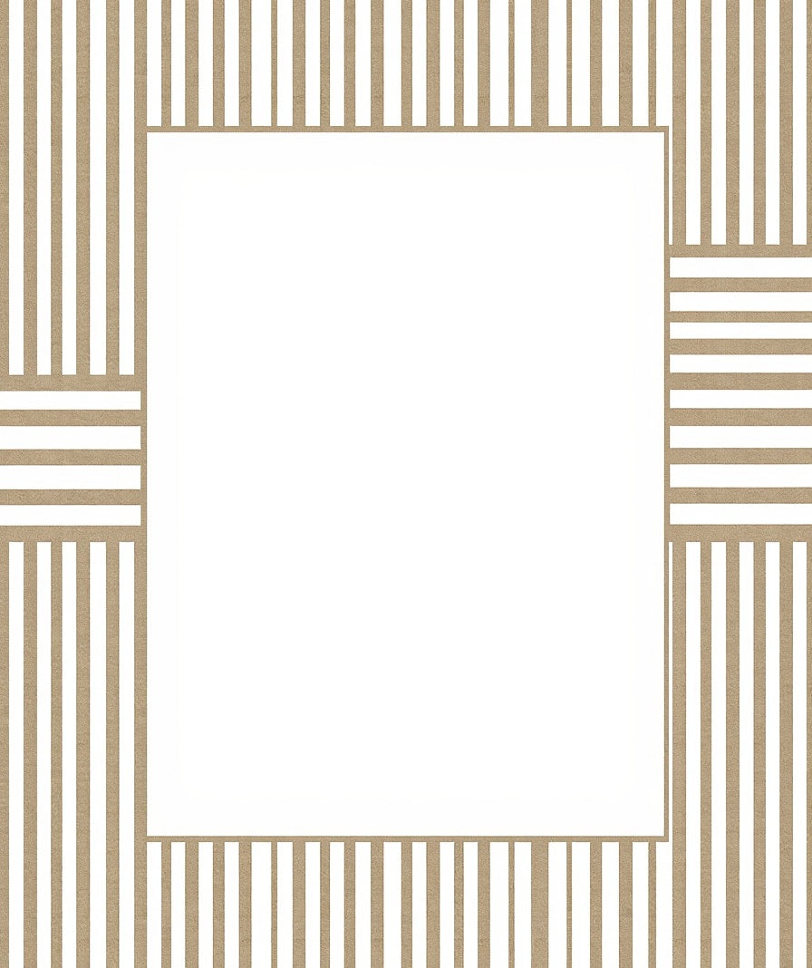 Neutral Taupe Vertical Stripe Border Rug