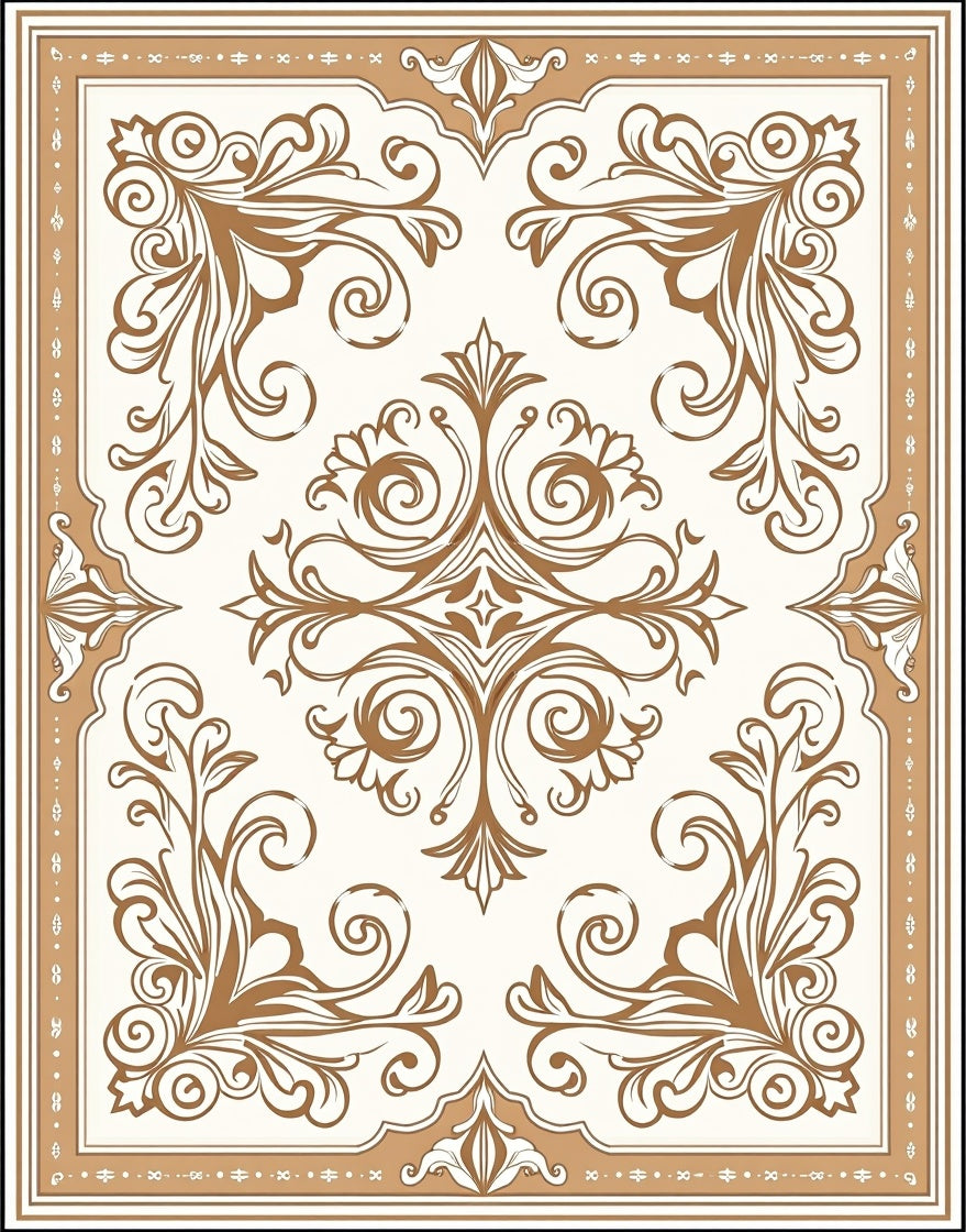 Classic Brown Floral Corner Medallion Rug