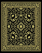 Ornate Gold Floral Mandala Black Rug