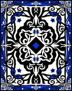 Bold Black Blue Intricate Medallion Rug