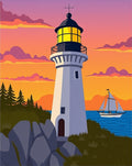 Coastal Sunset Lighthouse Sailboat Scene Rug