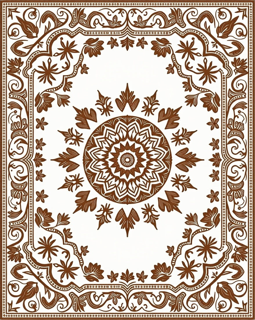 Brown Floral Medallion Border Rug