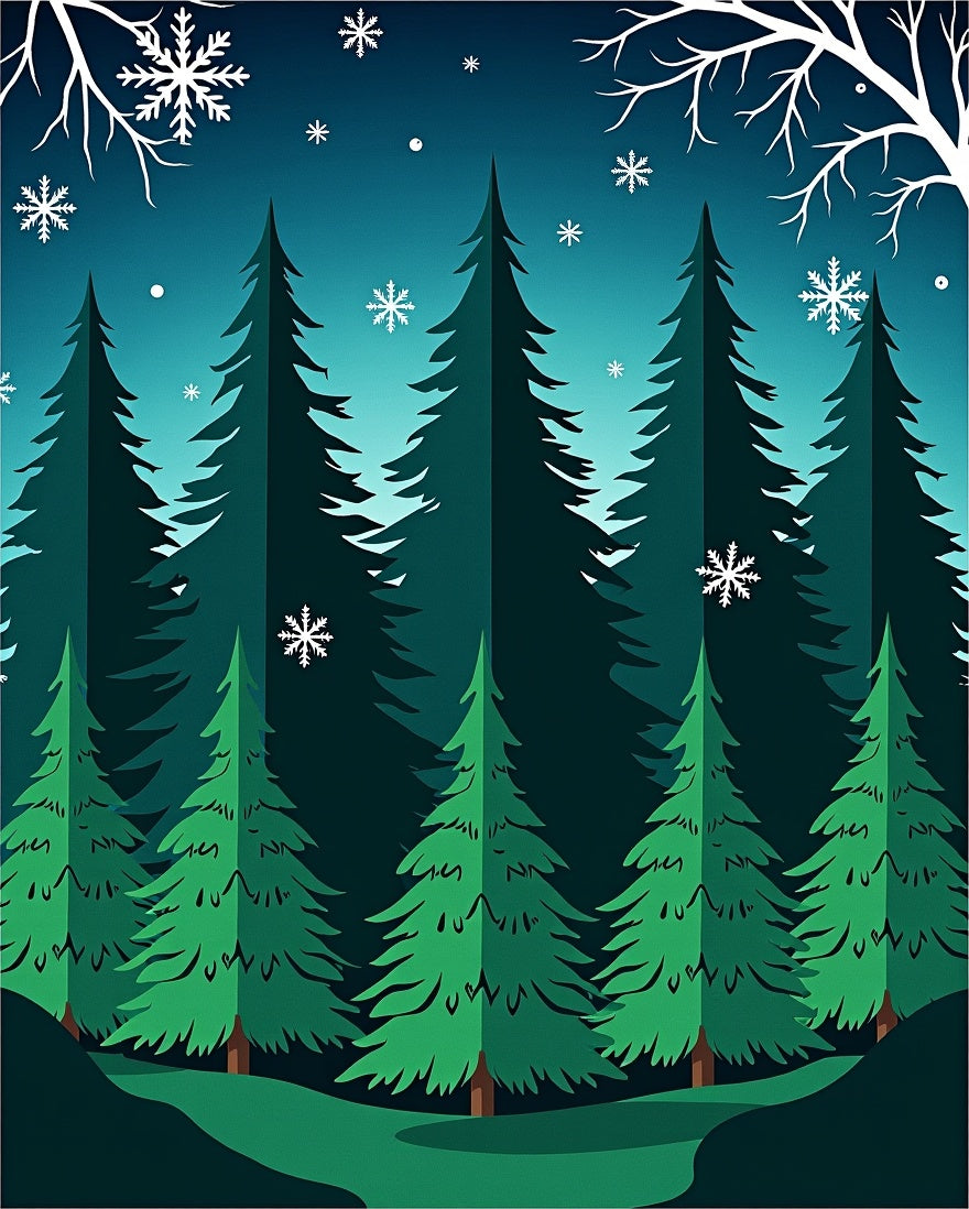Deep Teal Winter Forest Snowflakes Rug