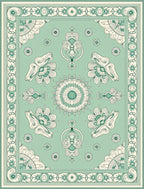 Mint Green Floral Medallion Border Rug