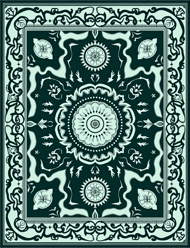 Deep Teal Floral Medallion Garden Rug