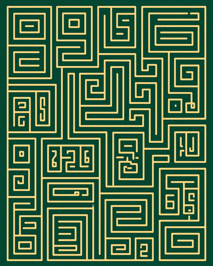 Emerald Green Golden Maze Labyrinth Rug