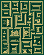Emerald Green Golden Maze Labyrinth Rug