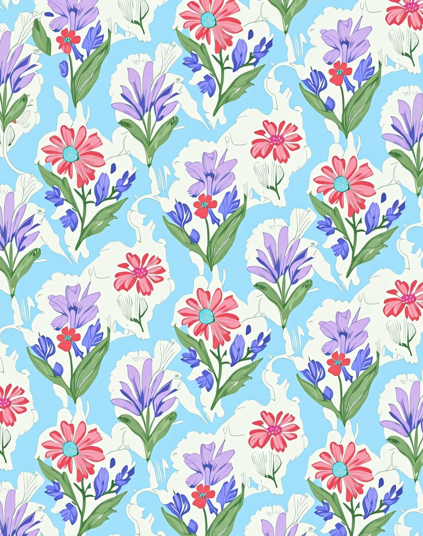 Springtime Floral Meadow Light Blue Rug