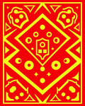 Vibrant Red Yellow Geometric Crest Rug