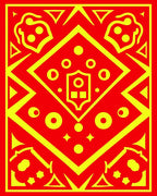 Vibrant Red Yellow Geometric Crest Rug
