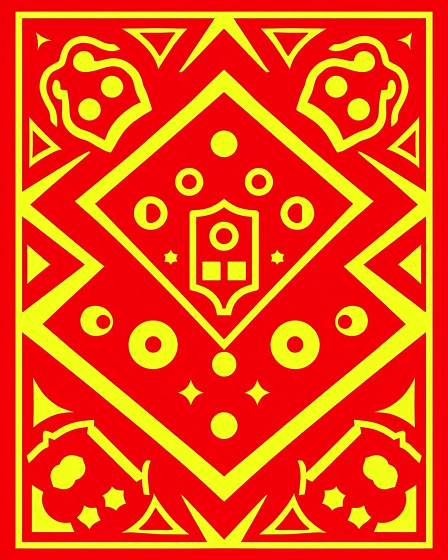Vibrant Red Yellow Geometric Crest Rug