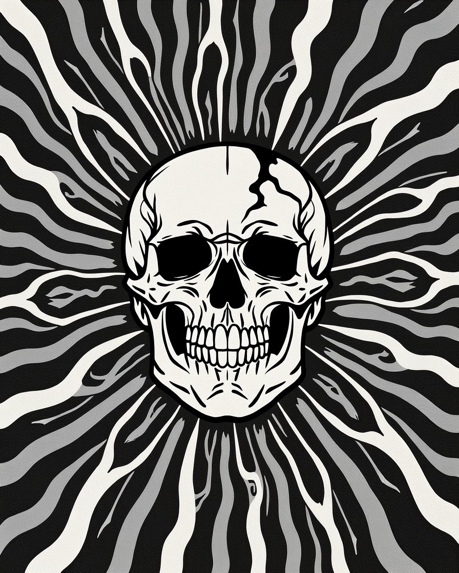 Monochromatic Skull Sunburst Rug