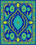 Royal Blue Teal Yellow Floral Medallion Rug