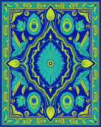 Royal Blue Teal Yellow Floral Medallion Rug