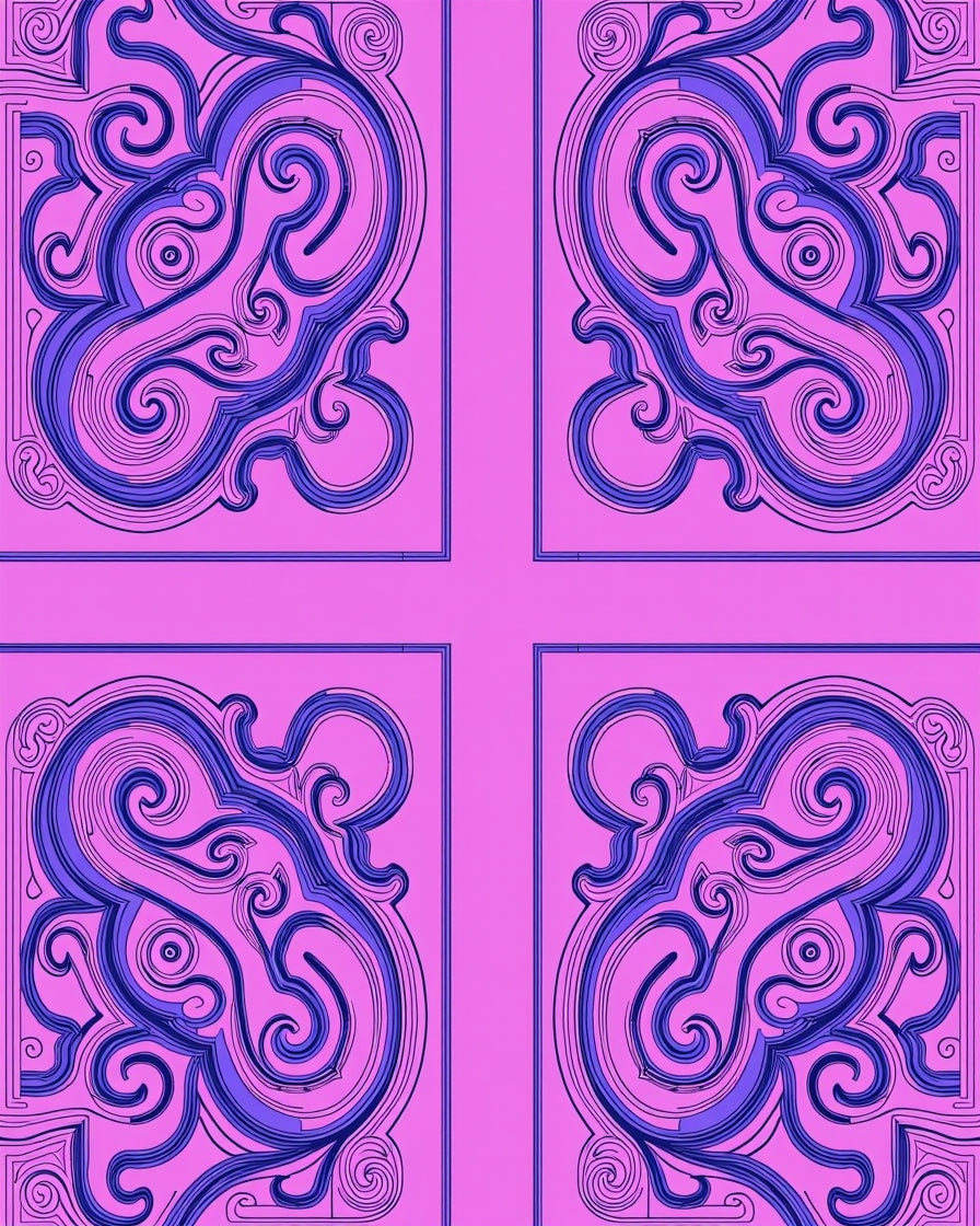 Ornate Pink Blue Swirl medallions Rug