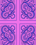 Ornate Pink Blue Swirl medallions Rug