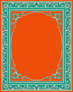 Vibrant Teal Orange Ornate Border Rug