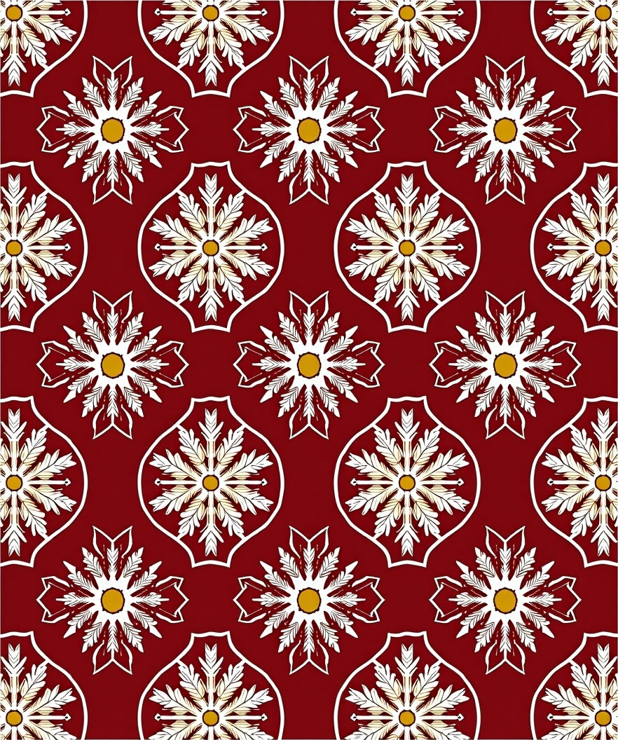 Crimson White Golden Floral Medallion Rug