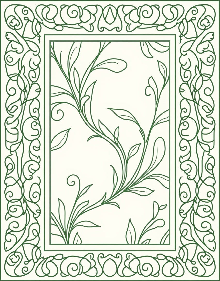 Emerald Green Vine Scroll Frame Rug