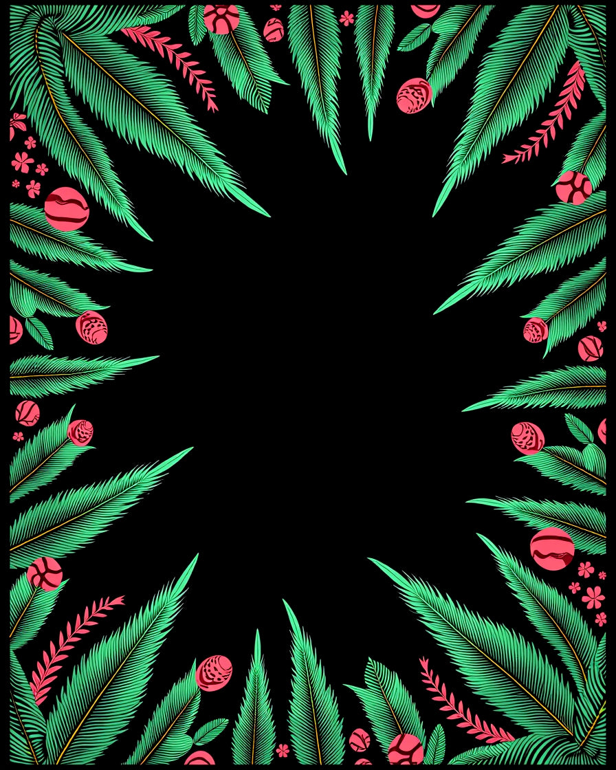 Emerald Tropical Leaf Orb Border Rug