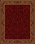 Crimson Red Ornate Scrollwork Blanket Stitch Rug