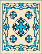 Cream Blue Floral Medallion Border Rug