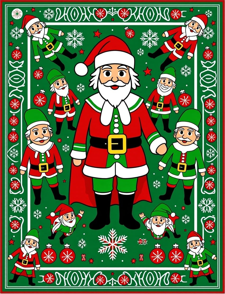 Festive Santa Claus Christmas Scene Rug
