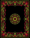 Red Yellow Floral Scroll Medallion Frame Rug
