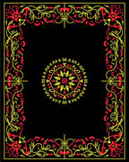Red Yellow Floral Scroll Medallion Frame Rug