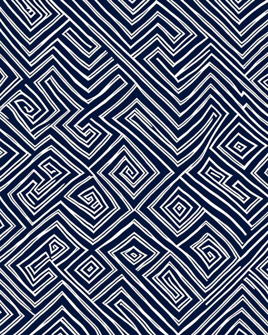 Navy White Hand Drawn Geometric Maze Rug