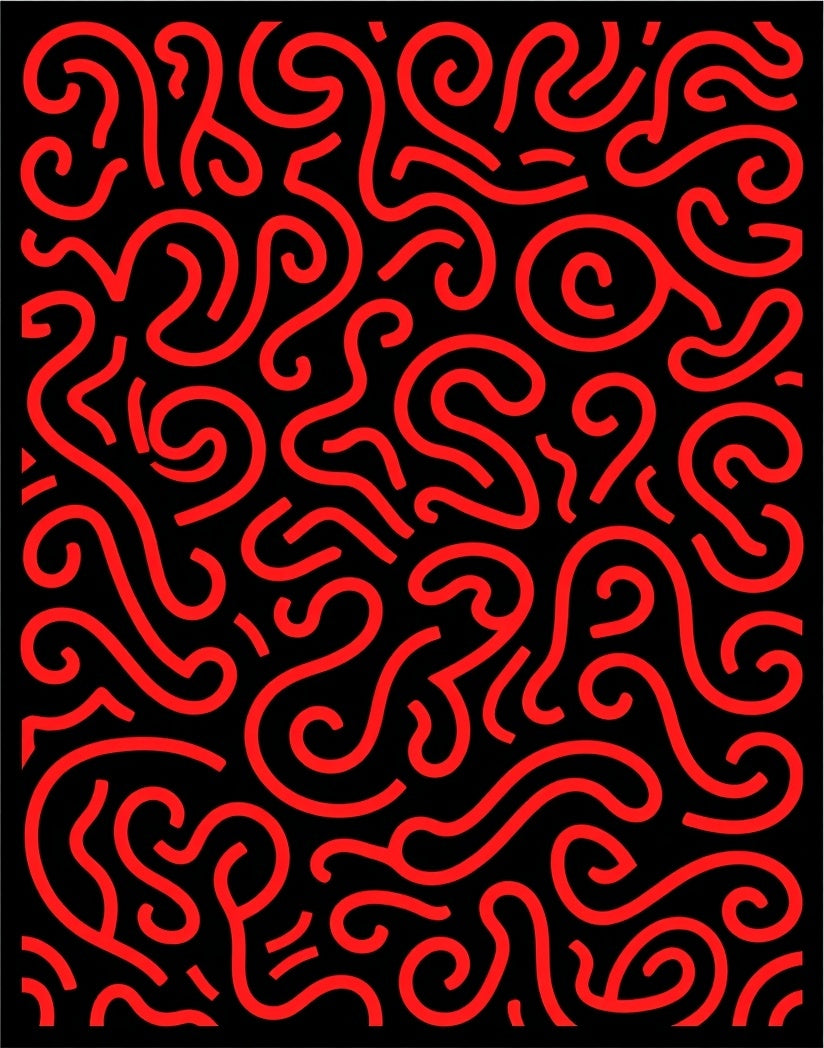 Red Swirls Black Abstract Rug