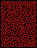 Red Swirls Black Abstract Rug