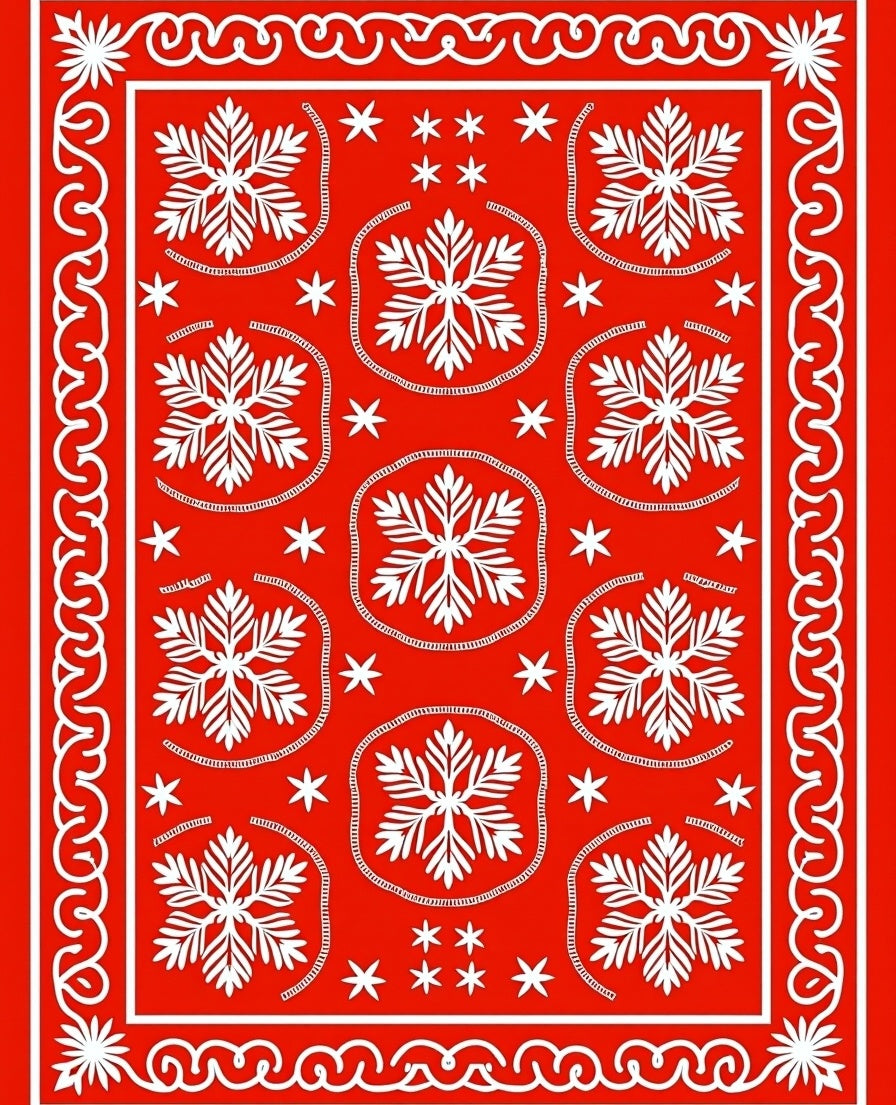 White Snowflake Medallion Red Rug