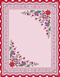 Red Floral Border Pink Background Rug