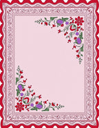 Red Floral Border Pink Background Rug