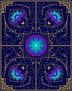 Deep Blue Floral Medallion Sunburst Rug