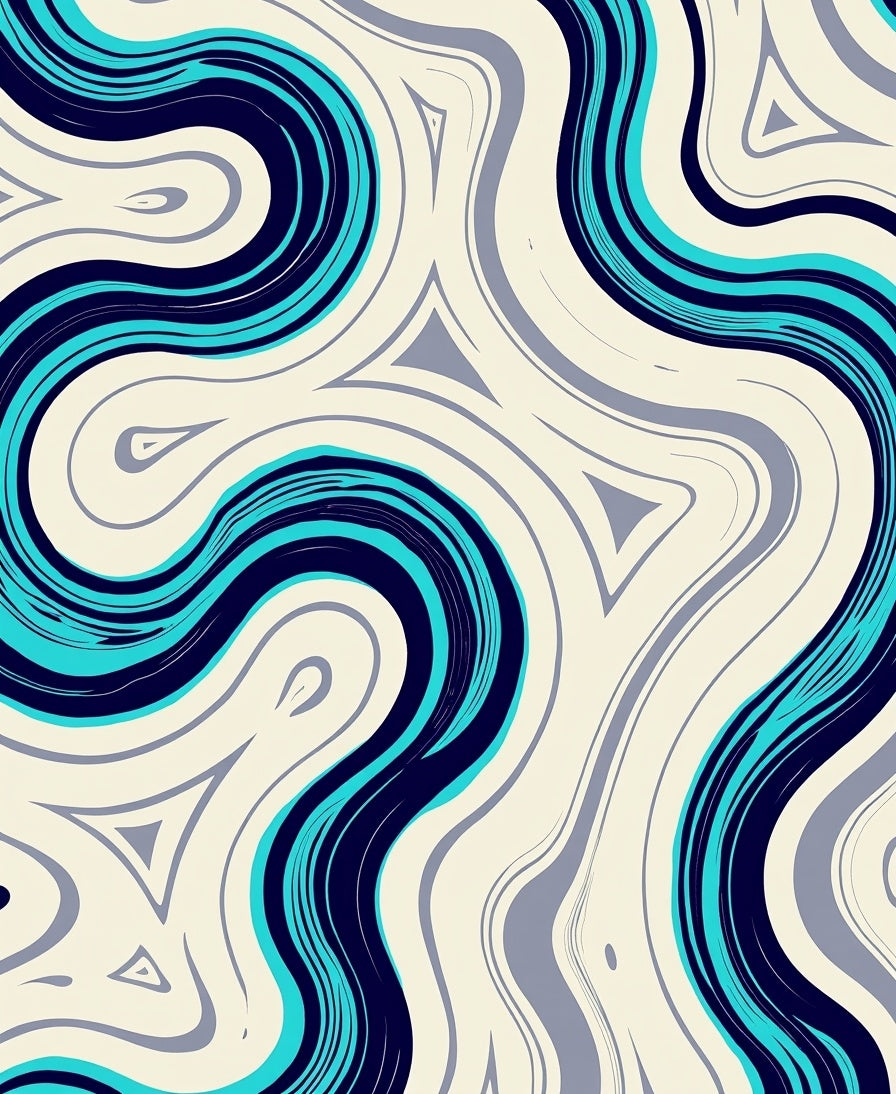 Bold Navy Teal Flowing Wave Rug