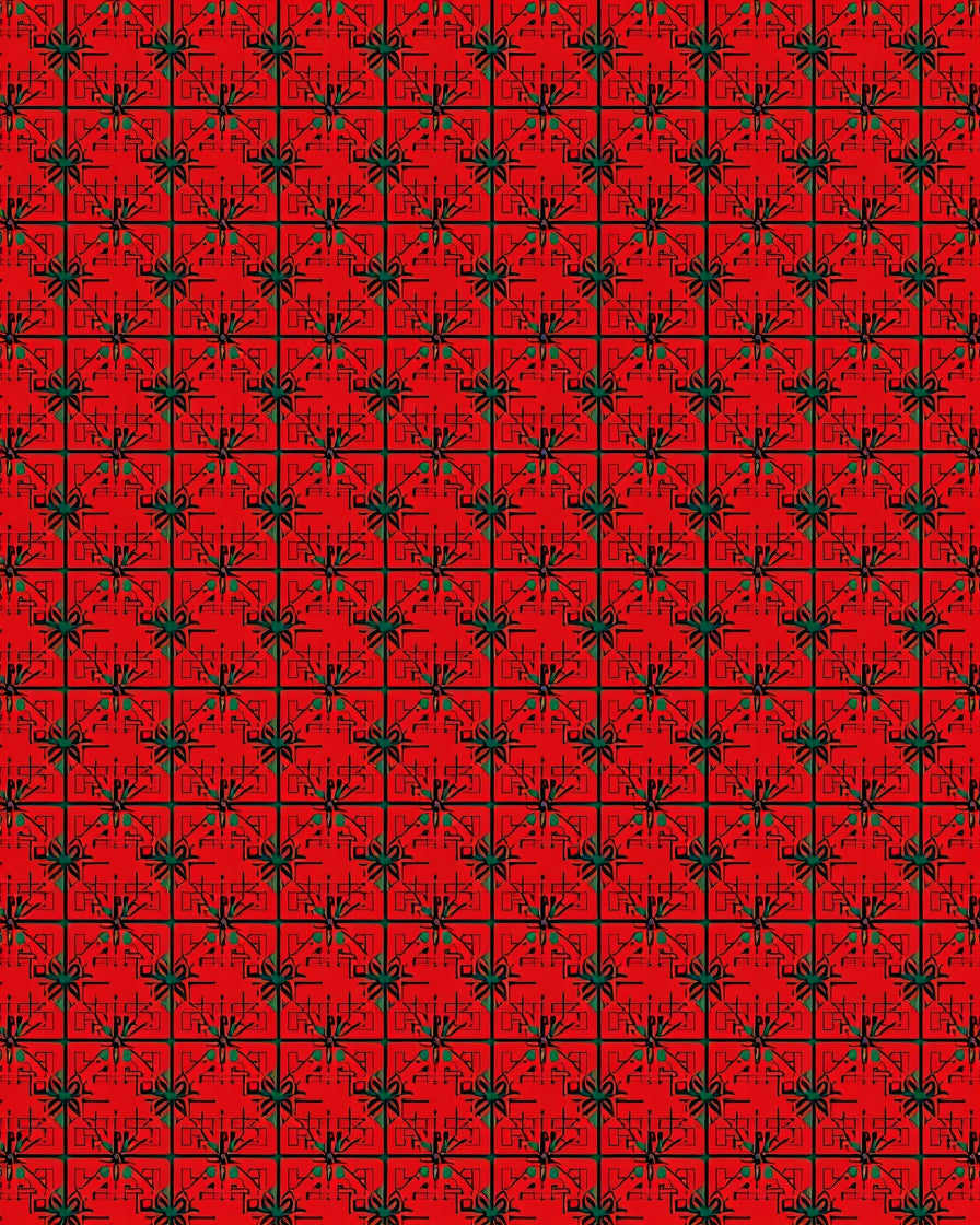 Crimson Lattice Starburst Geometric Rug
