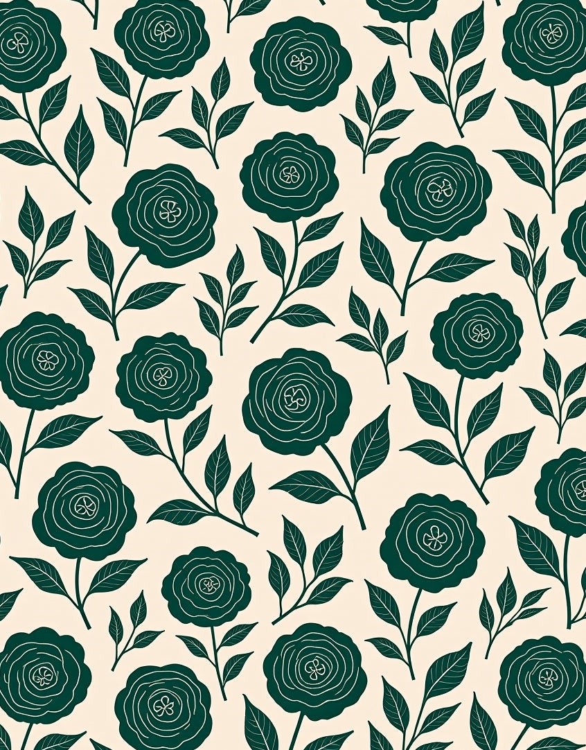 Deep Teal Blooming Rose Botanical Rug