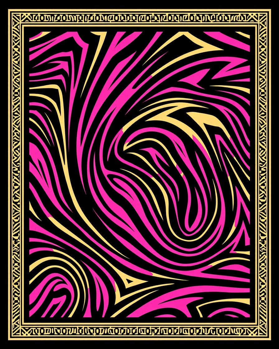 Vibrant Pink Yellow Swirl Zebra Border Rug