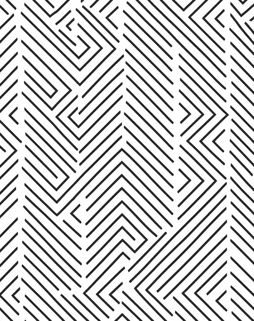 Clean Black Line Maze Rug