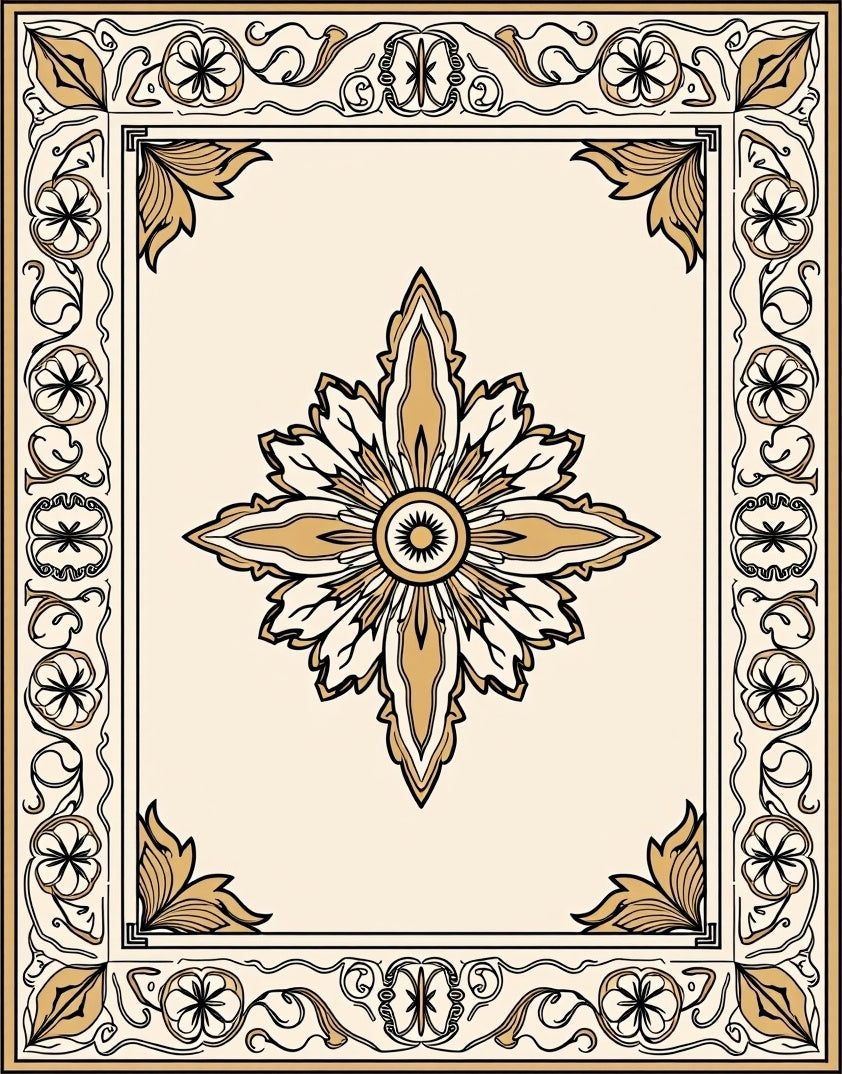 Golden Floral Medallion Border Rug