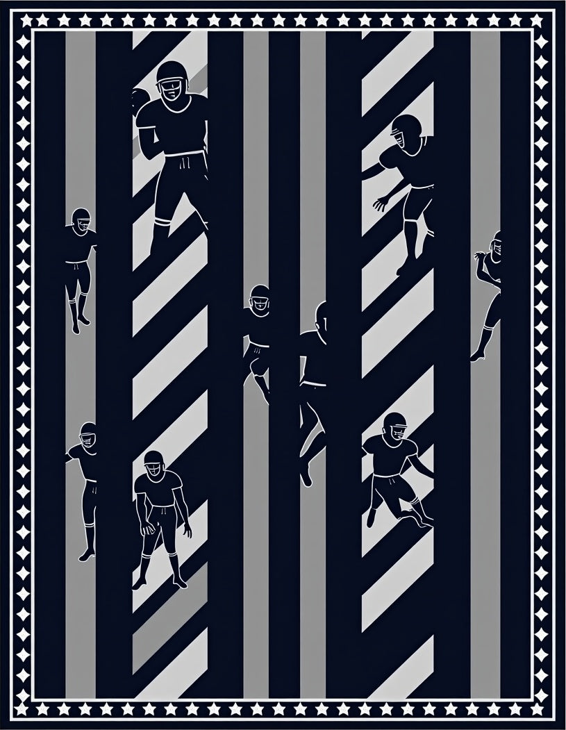 Dark Blue Gray Football Player Stripes Rug