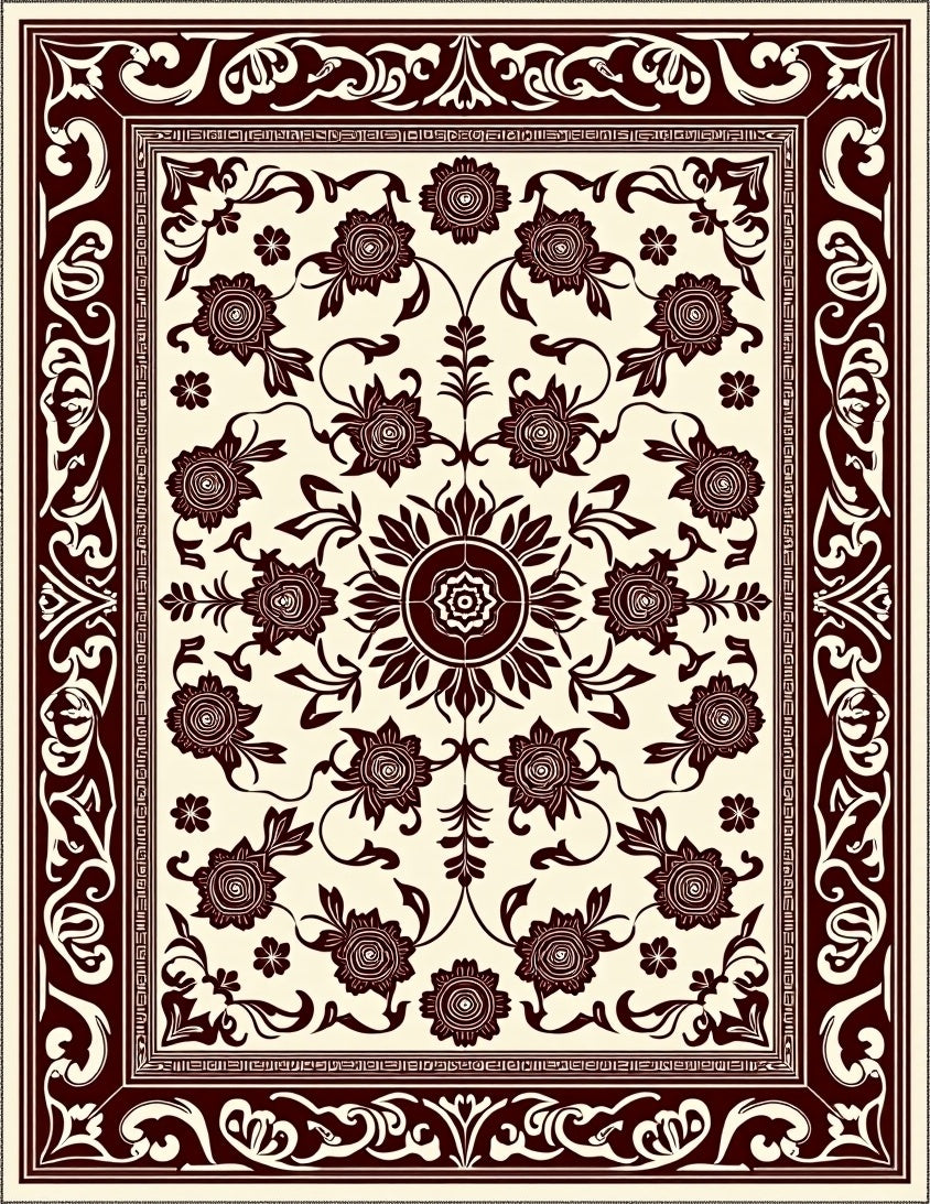 Ornate Ivory Rose Flower Arrangement Rug