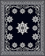 Dark Blue Snowflake Scroll Border Rug